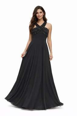 Diane Freis Halter Hand Beaded Maxi Dress Black Size L